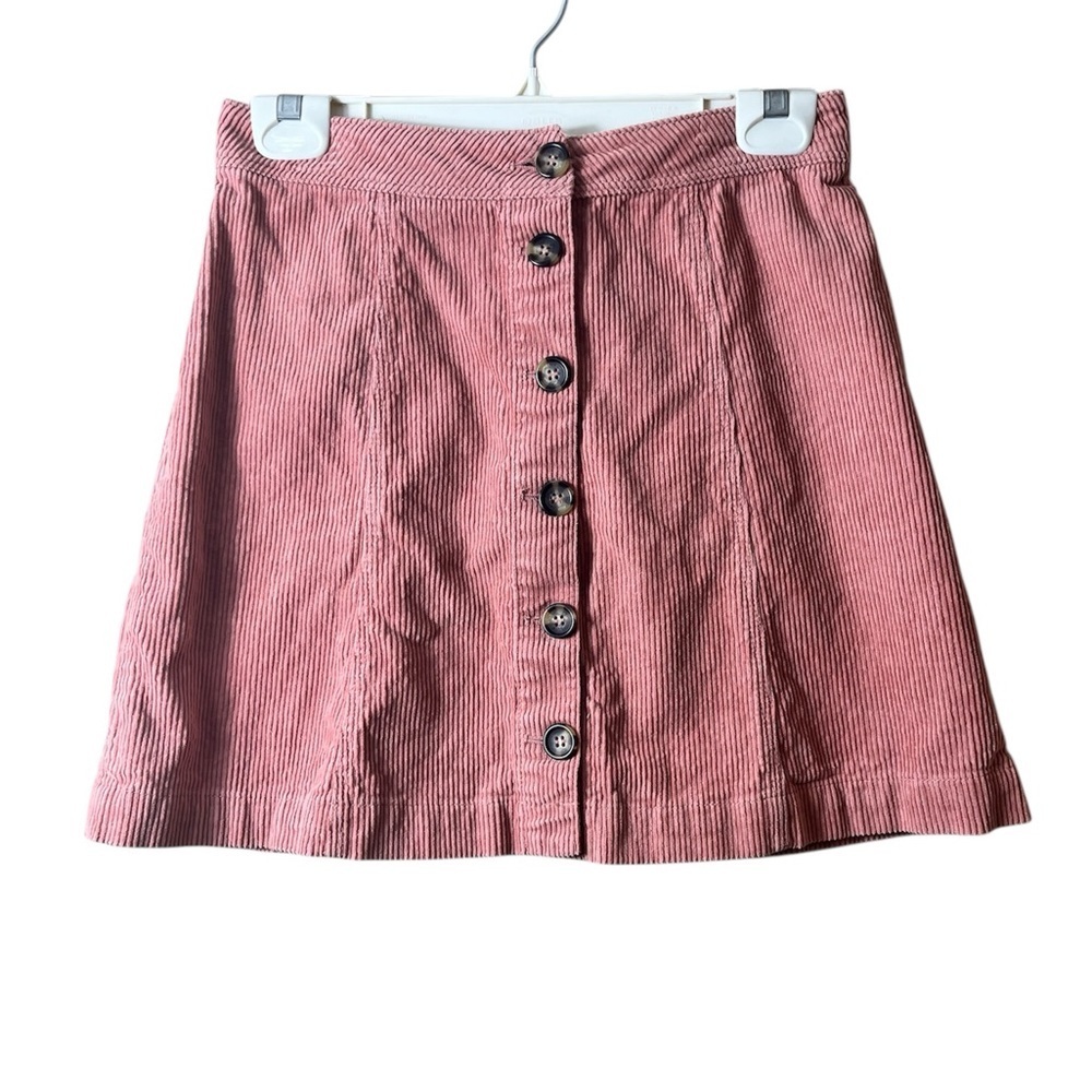 Divided Button-Front Corduroy Pink Rose Mini Skirt Size 4‎ Preppy Coquette